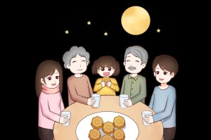 团圆赏月（中秋佳节，家人共享）